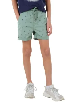 Short chino en coton kaki avec imprimé micro-palmiers marine et coupe courte