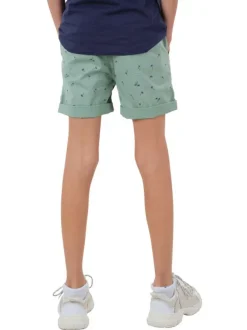 Short chino en coton kaki avec imprimé micro-palmiers marine et coupe courte