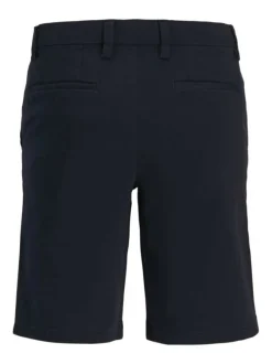 Short chino en coton marine uni pourvu de passants pour la ceinture