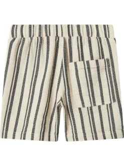 Short chino en coton mélangé beige à rayures avec une coupe droite