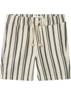 Short chino en coton mélangé beige à rayures avec une coupe droite