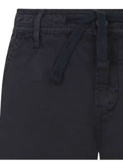 Short chino marine en coton uni coupe droite avec cordon de serrage