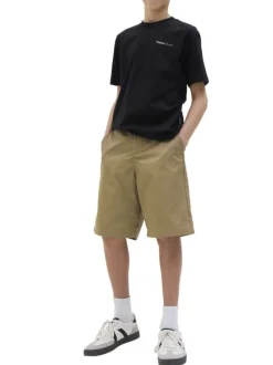 Short chino taupe uni avec un patch d'authenticité et une coupe droite