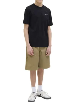 Short chino taupe uni avec un patch d'authenticité et une coupe droite