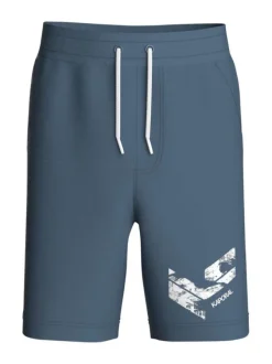 Short de jogging bleu uni avec une coupe droite et ajustable à la taille