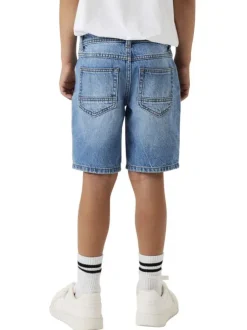Short denim 5 poches bleu délavé en coton avec une coupe droite