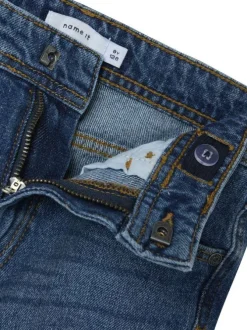 Short denim 5 poches en coton bleu indigo uni avec une coupe regular fit