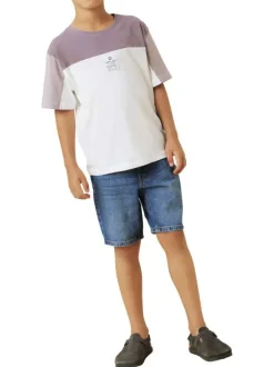 Short denim 5 poches en coton bleu indigo uni avec une coupe regular fit