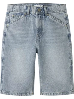 Short en coton biologique bleu uni pourvu d'une coupe droite