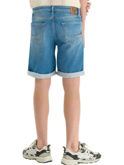 Short en coton bleu à coupe droite pourvu de multiples poches