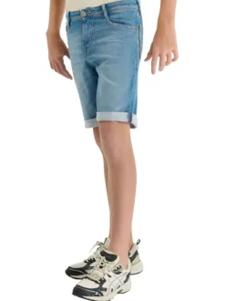 Short en coton bleu à coupe droite pourvu de multiples poches