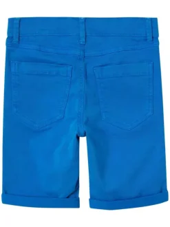 Short en coton bleu électrique uni avec une coupe droite et des poches
