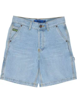 Short en coton bleu uni pourvu de multiples poches et d'une coupe baggy