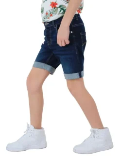 Short en coton brut effet délavé avec une coupe droite et 5 poches