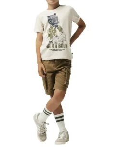Short en coton camel uni avec une coupe cargo et plusieurs poches