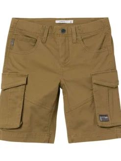 Short en coton camel uni avec une coupe cargo et plusieurs poches