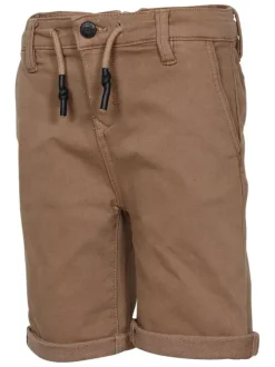 Short en coton camel uni avec une coupe droite et des passants