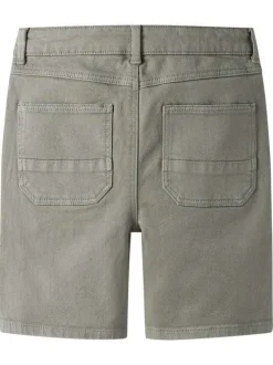 Short en coton kaki uni pourvu d'une coupe droite et d'une taille ajustable