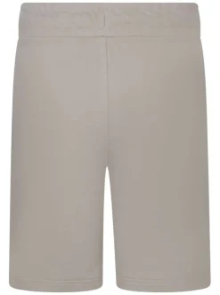 Short en coton mélangé beige uni avec une coupe droite et une taille élastiquée
