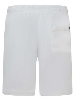 Short en coton mélangé blanc uni avec une coupe droite et une taille élastiquée