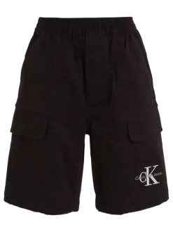 Short en coton noir uni avec une coupe cargo et une ceinture élastiquée