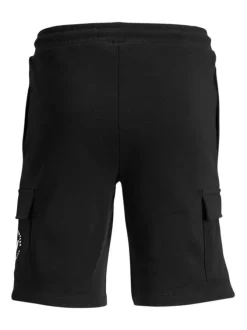 Short en coton noir uni coupe cargo avec des poches avec rabat aux cuisses