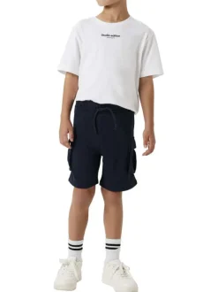 Short jogging cargo bleu marine uni à coupe droite et à taille élastiquée