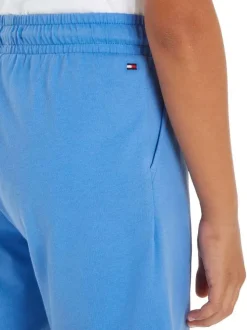 Short jogging en coton mélangé bleu uni avec une coupe droite