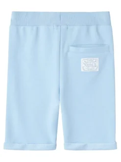 Short jogging en coton mélangé bleu uni avec une coupe droite