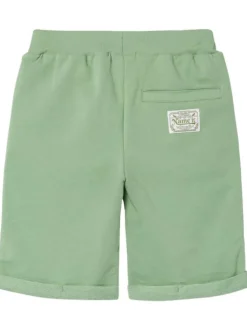 Short jogging en coton mélangé vert d'eau uni avec une taille élastiquée