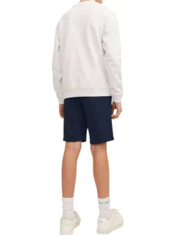 Short jogging en coton mélangé marine avec logo imprimé en rouge et blanc
