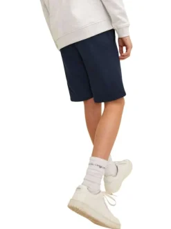 Short jogging en coton mélangé marine avec logo imprimé en rouge et blanc
