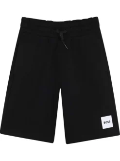 Short jogging en coton noir à coupe ajustée pourvu d'une taille élastiquée