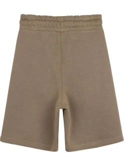 Short jogging en coton taupe à coupe ajustée pourvu d'une taille élastiquée