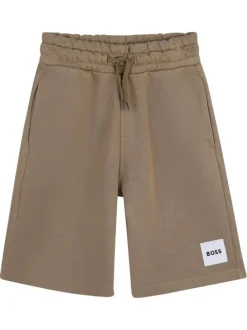 Short jogging en coton taupe à coupe ajustée pourvu d'une taille élastiquée