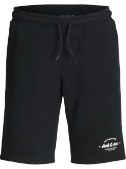 Short jogging noir uni avec une coupe droite et une taille élastiquée