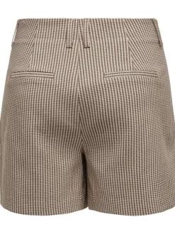Short beige imprimé Prince de Galle avec une coupe droite et une taille haute