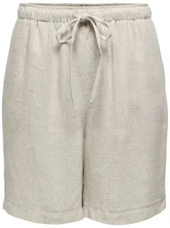Short beige uni taille haute avec une coupe fluide et une taille élastiquée