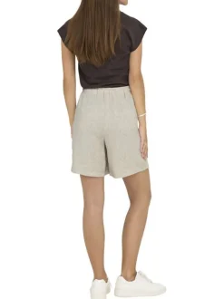 Short beige uni taille haute avec une coupe fluide et une taille élastiquée