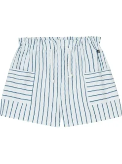 Short blanc à rayures bleues en coton coupe ample