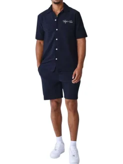 Short bleu marine uni à coupe regular fit avec un touché texturé