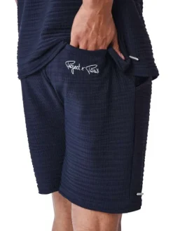 Short bleu marine uni à coupe regular fit avec un touché texturé