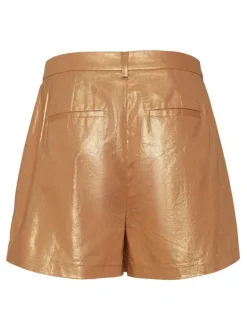 Short caramel effet irisé en lin et coton avec une coupe droite