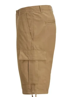 Short Cargo en coton beige uni avec une coupe droite et des passants