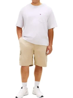 Short cargo en coton beige uni avec une coupe droite et une taille basse