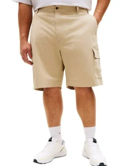 Short cargo en coton beige uni avec une coupe droite et une taille basse