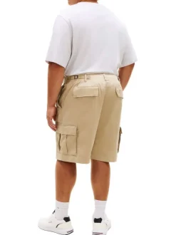 Short cargo en coton beige uni avec une coupe droite et une taille basse