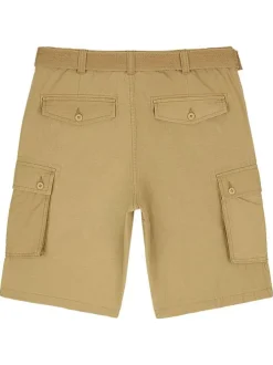 Short cargo en coton beige uni à coupe regular fit avec une ceinture à la taille