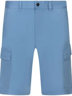 Short cargo en coton bleu uni coupe regular fit avec cordon de serrage