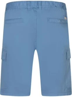 Short cargo en coton bleu uni coupe regular fit avec cordon de serrage